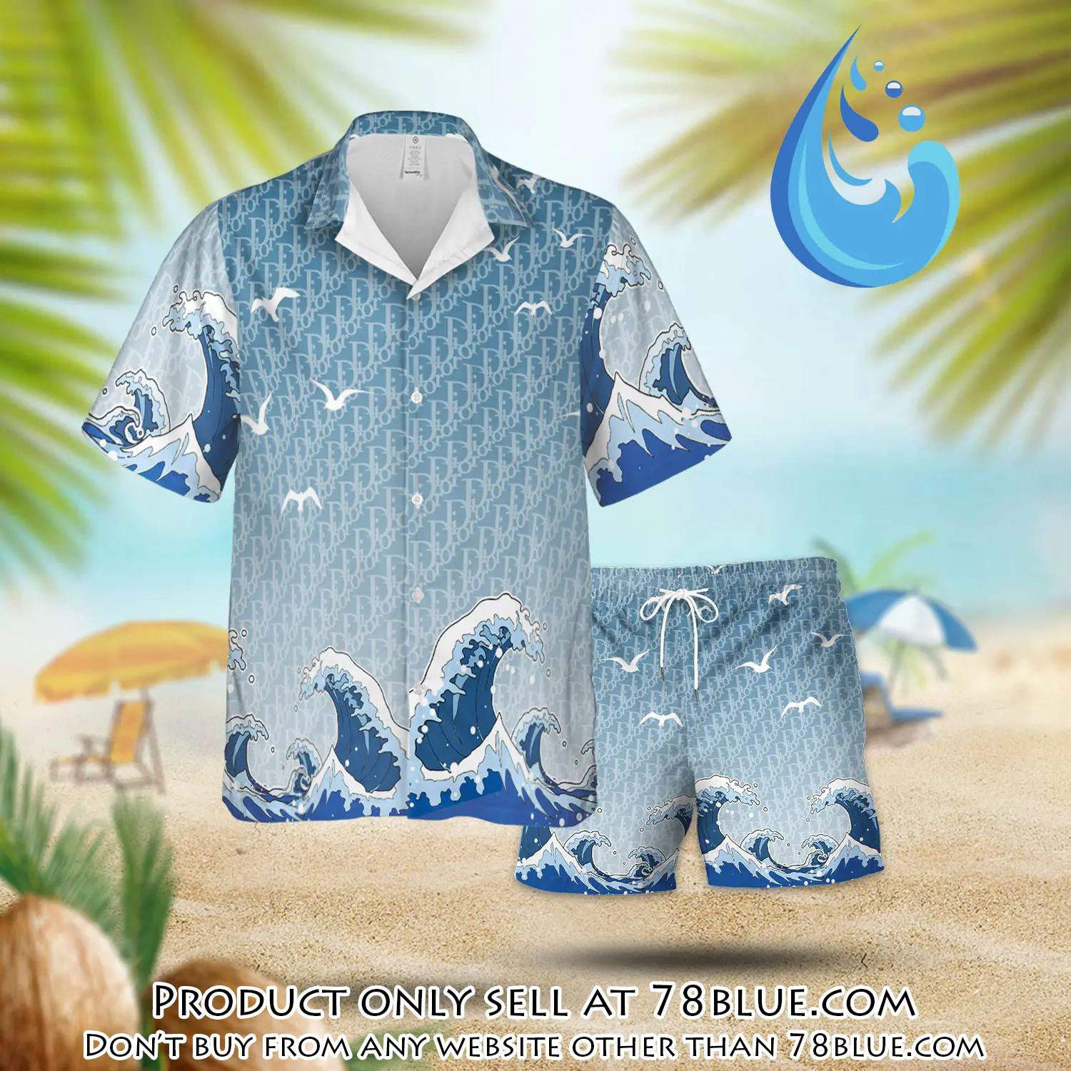Dior the sea waves luxury summer  hawaiian shorts set lhss1011 78b5923648
